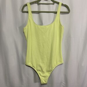 Aerie Crinkle Scoop One Piece Swimsuit Green Glow Ribbed Size XL Long No Pads